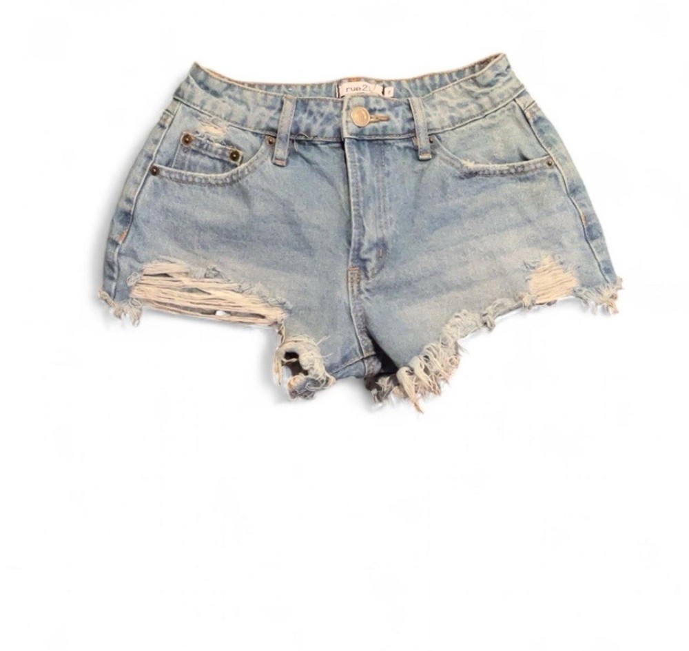 Rue21 Blue Distressed Denim Shorts | Size 2 | Y2K Frayed Summer Festival