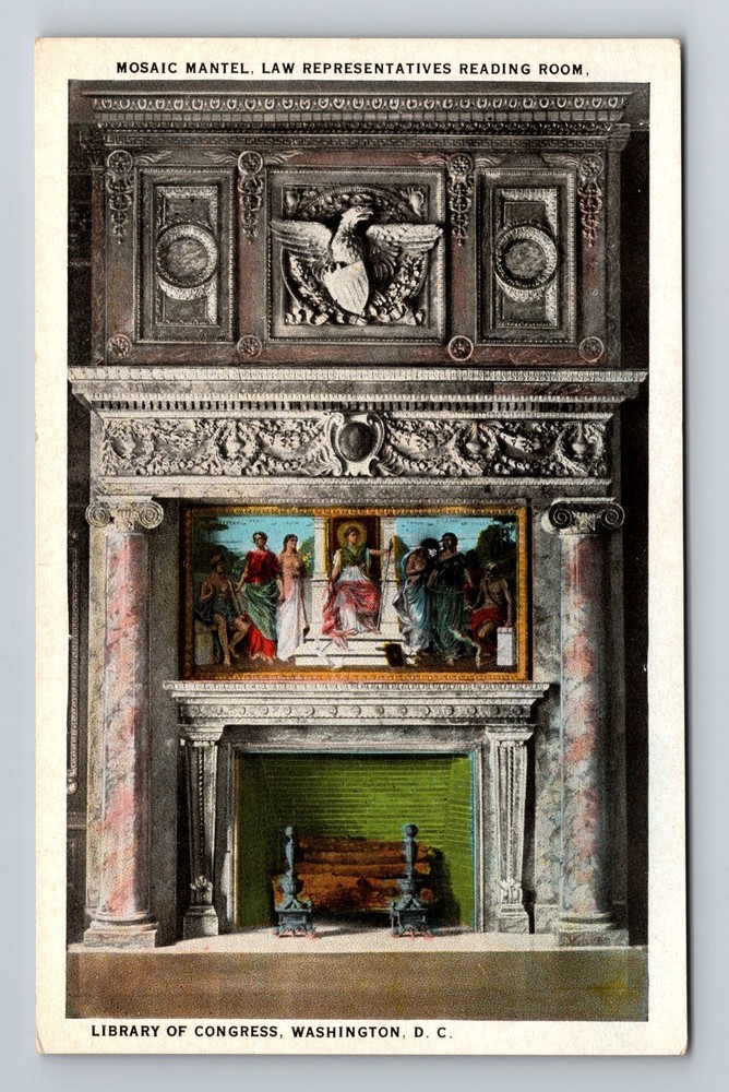 Washington DC Library Of Congress Mosaic Mantel Reading Room Vintage Postcard