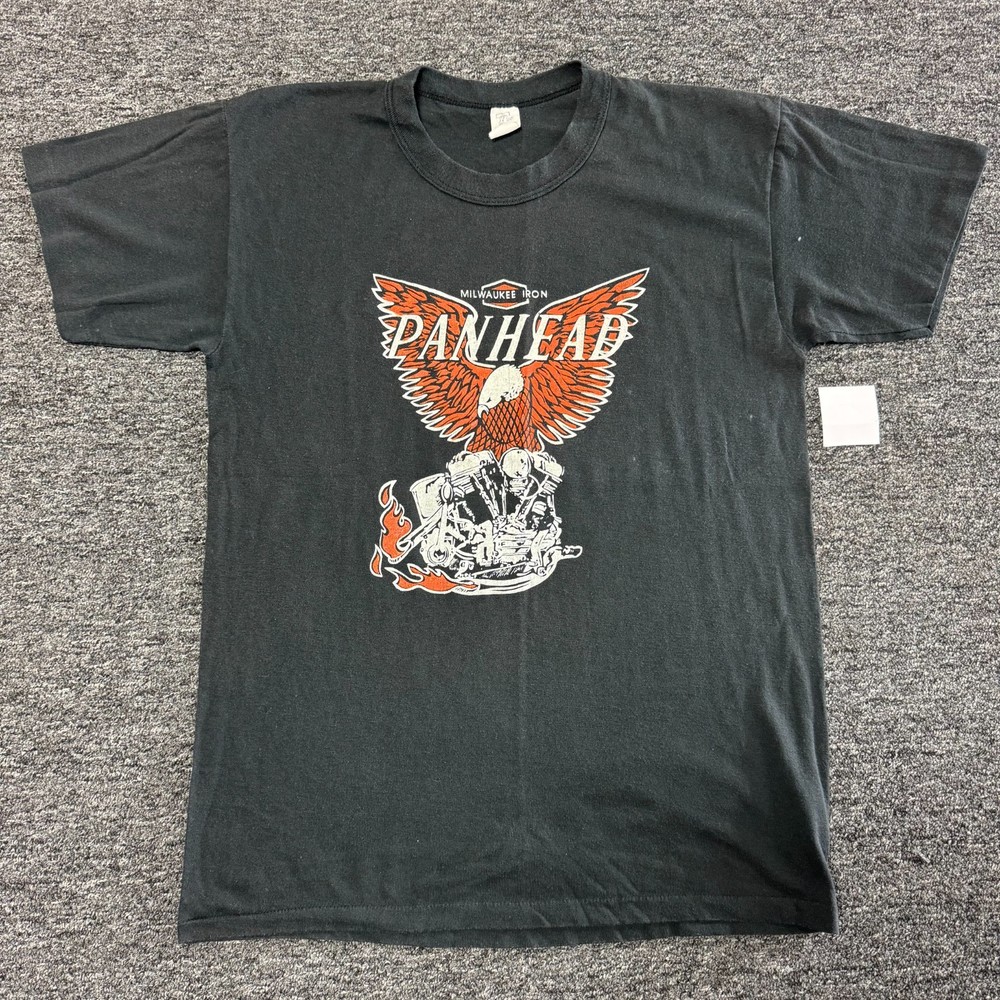 Vintage 70s PANHEAD Biker Harley Single Stitch Thin T-Shirt Sz M/L Faded