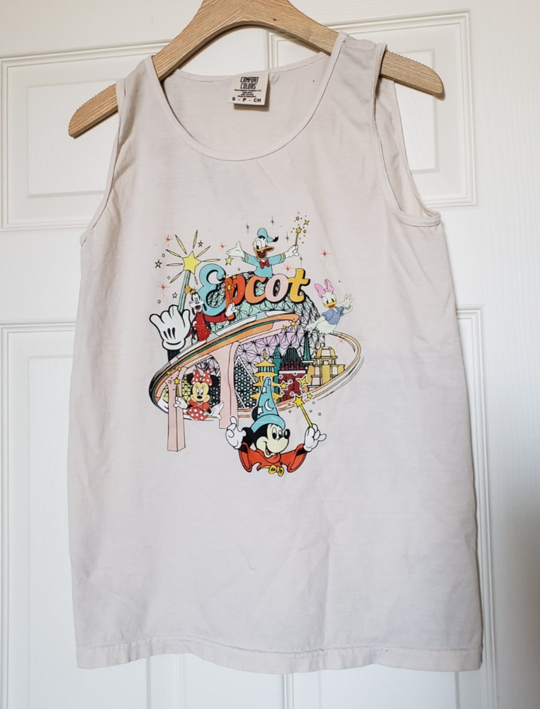 Disney Women's EPCOT Sorcerer Mickey Sleeveless Cream Tank Top - Size Small