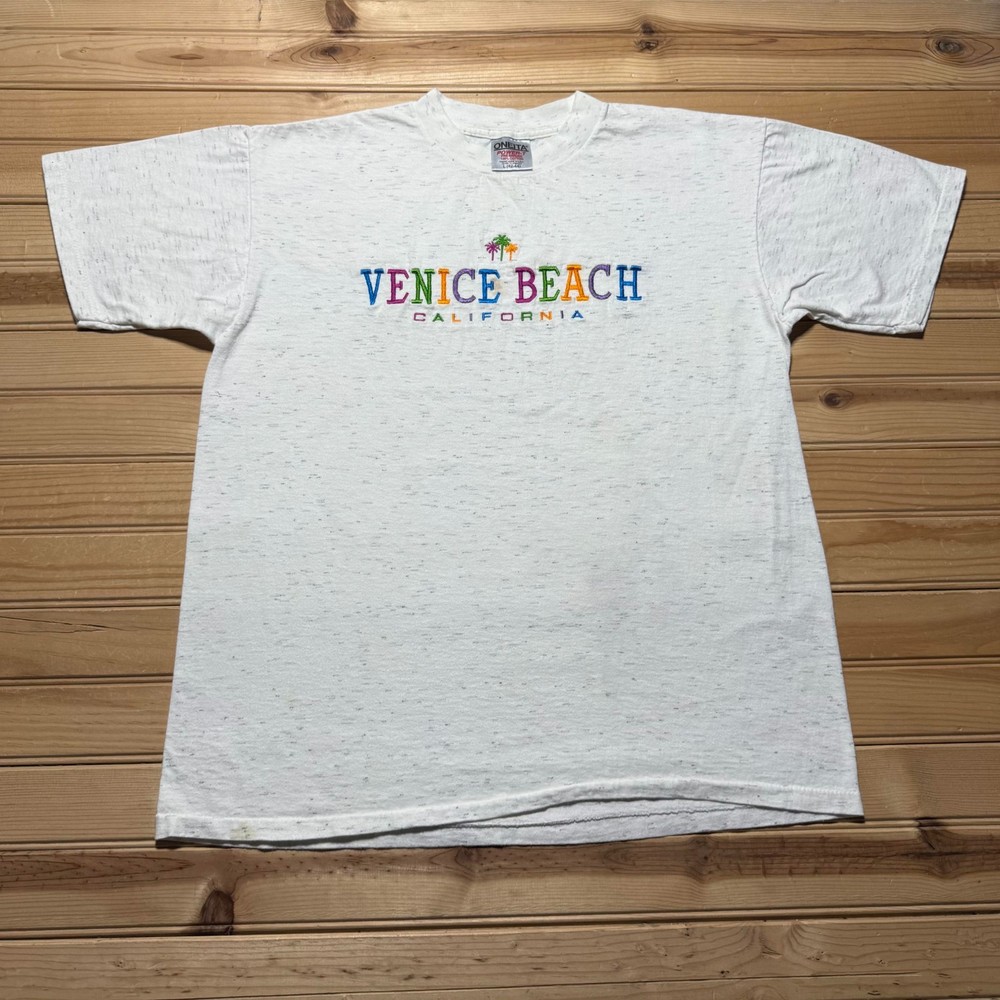 Vintage 90s Venice Beach California Embroidered Souvenir T-Shirt USA Made Large