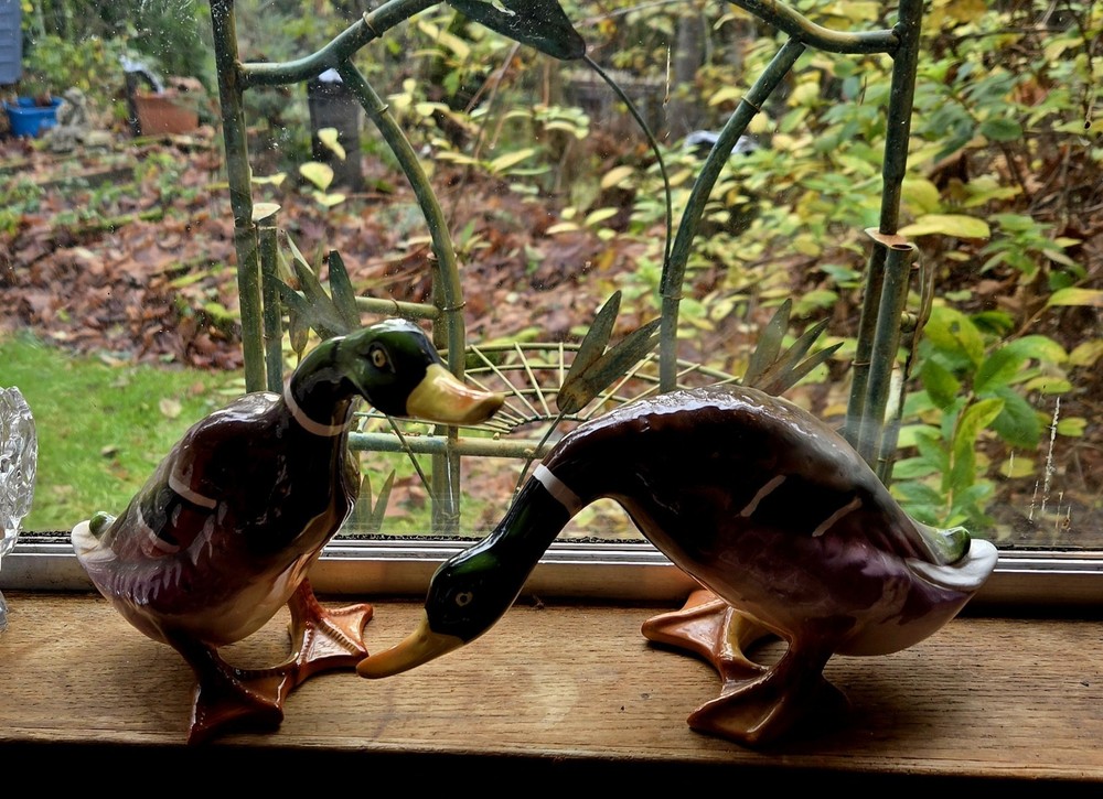 Vintage Ceramic Hand Painted Pair Of Mallard Ducks, Figurine