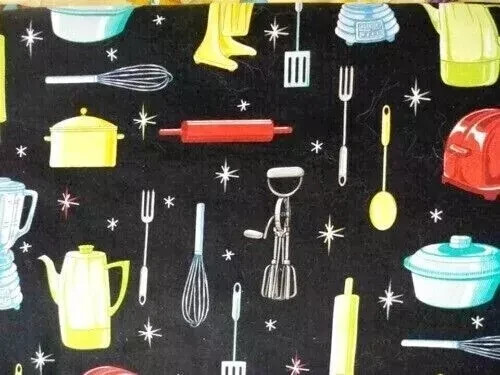 retro kitchen utensils appliances fun fabric 13 x 10 inch 1pc new