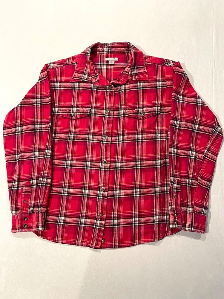 Carhartt Womens Flannel Shirt X-Large 16/18 Pink Plaid Button Up Workwear Fall