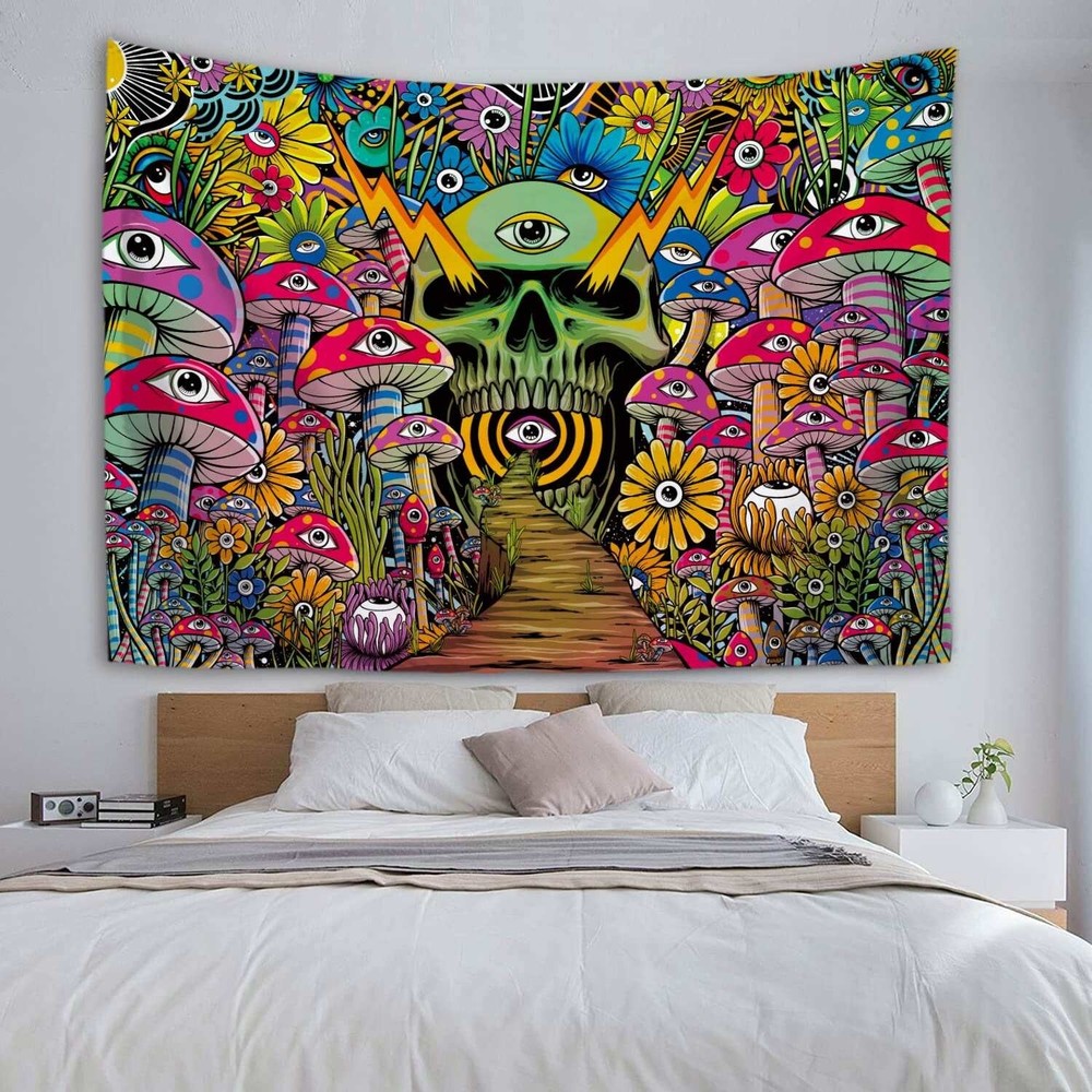 Hippie Aesthetic Colorful Mushroom Tapestry Large Wall Art 51x60 Bedroom Decor