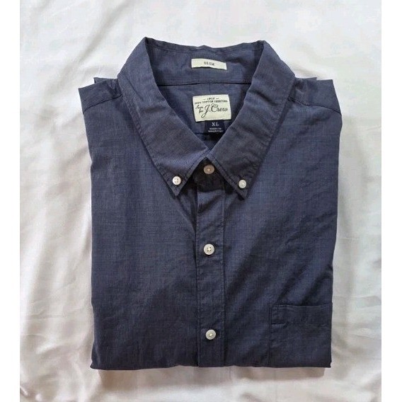 J Crew Men's Secret Wash Cotton Poplin Button Up Long Sleeve Shirt XL Blue