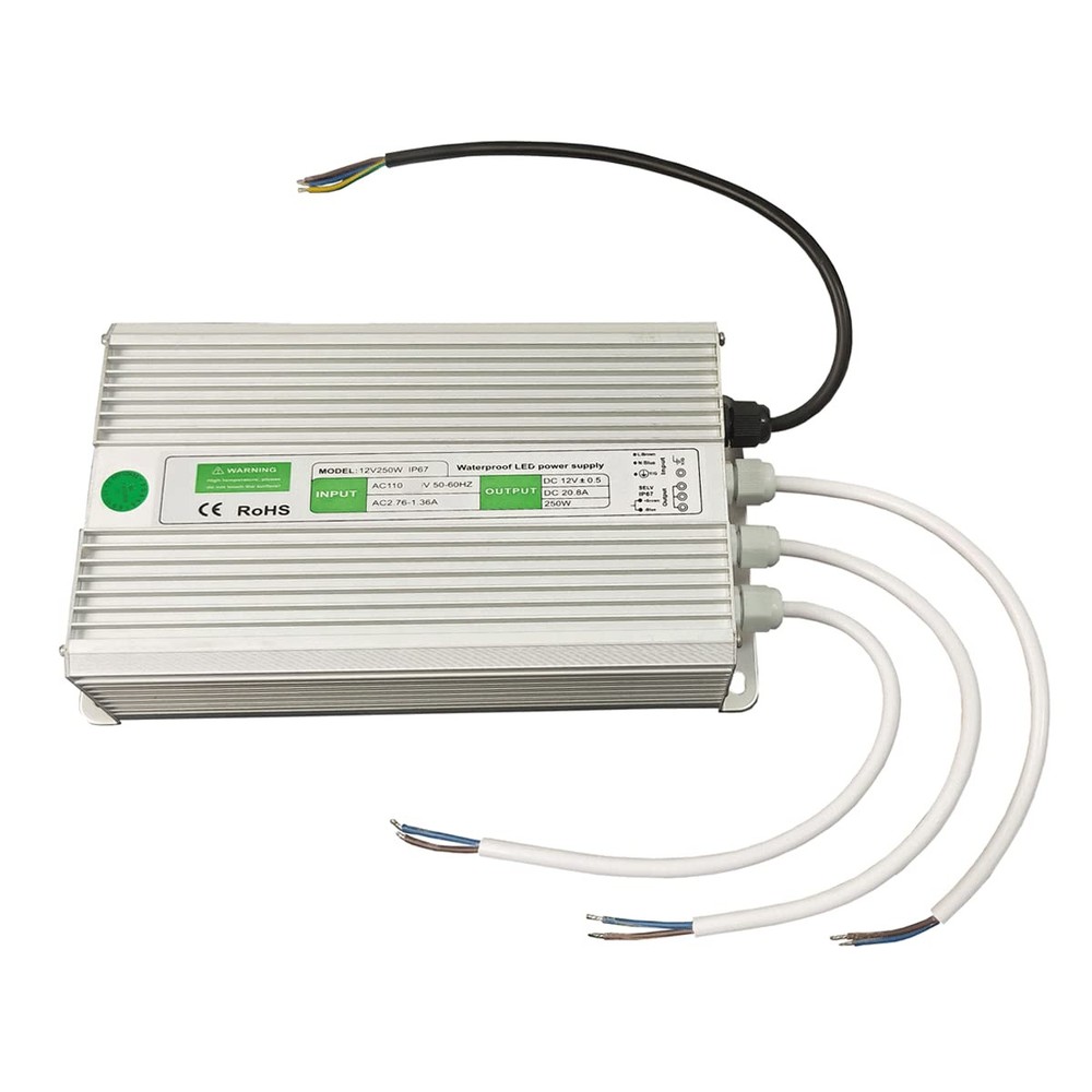 LED Driver Power Supply AC 110V to DC 12V 250W IP67 Waterproof Transformer Ad...