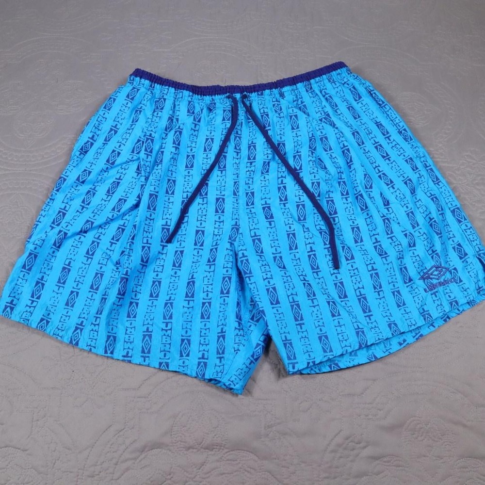 VTG Umbro Shorts Mens Large Blue Geometric Lined Elastic USA Soccer Athletic