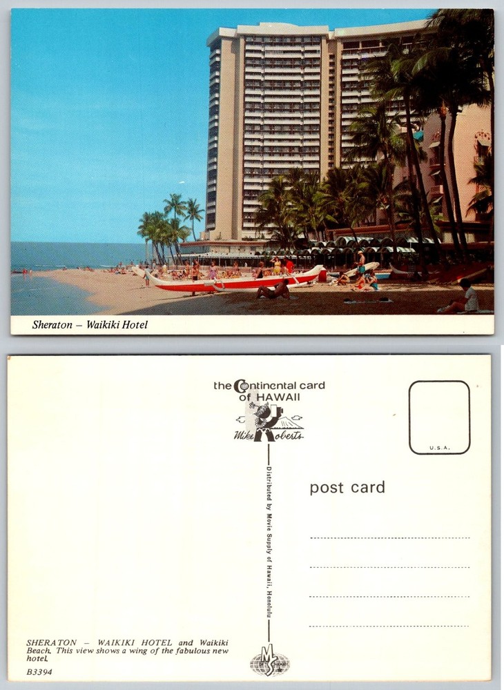 Sheraton Waikiki Hotel Postcard Honolulu Hawaii Mid-Century Chrome Beach View