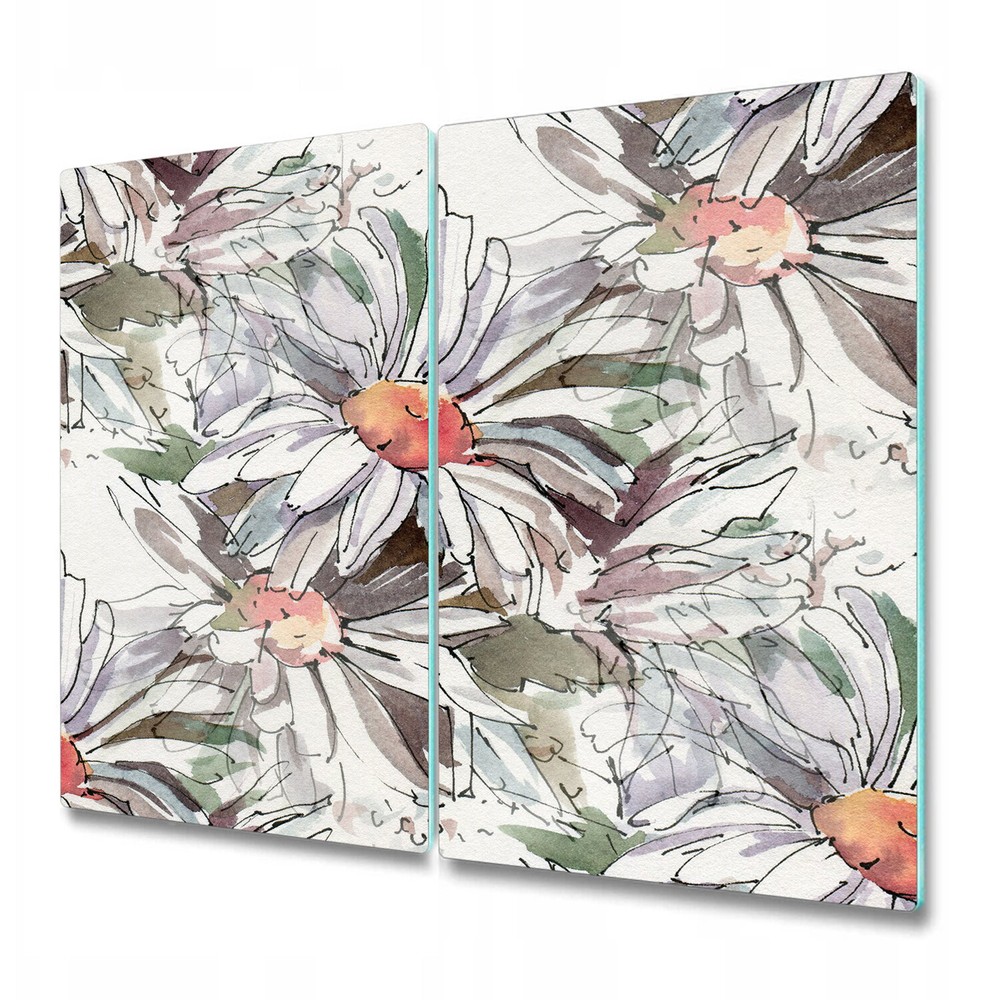 Glass Chopping Board Utensil Worktop Saver Camomile Flowers Watercolour art