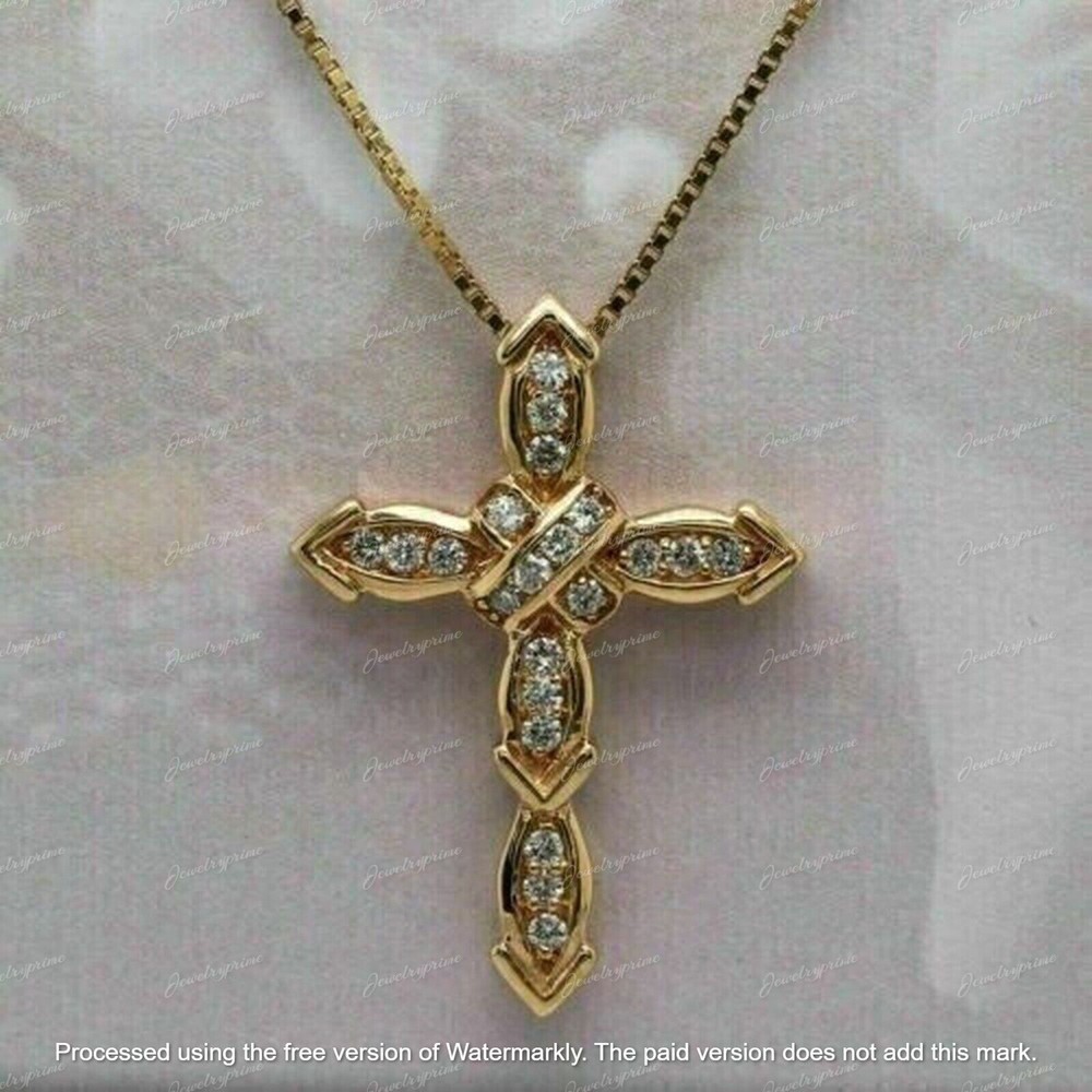Wedding Cross Pendant 2Ct Round Cut Lab Created Diamond 14K Yellow Gold Plated
