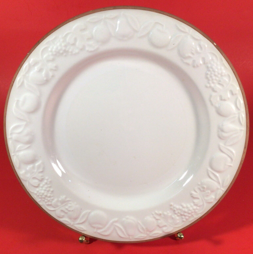 Pier 1 Italy Salad Plate White Embossed Fruit Border Terra Cotta Trim 8.5