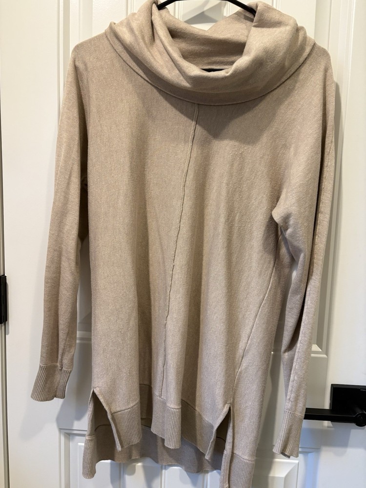 Joan Vass Studio Long Sleeve Tunic Top Beige Cotton Modal Stretch Size M