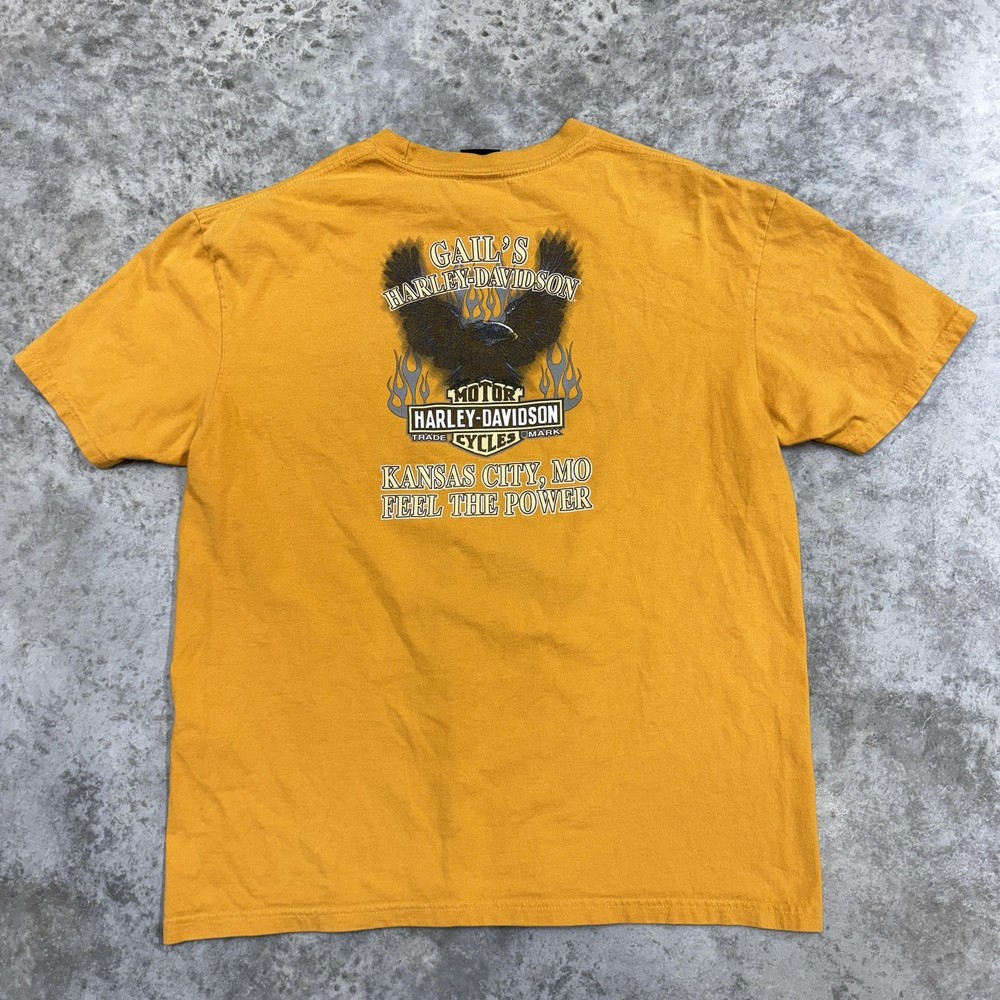 Harley Davidson Shirt Mens XL Yellow Pocket Tee Gail's Kansas City MO Motorcycle