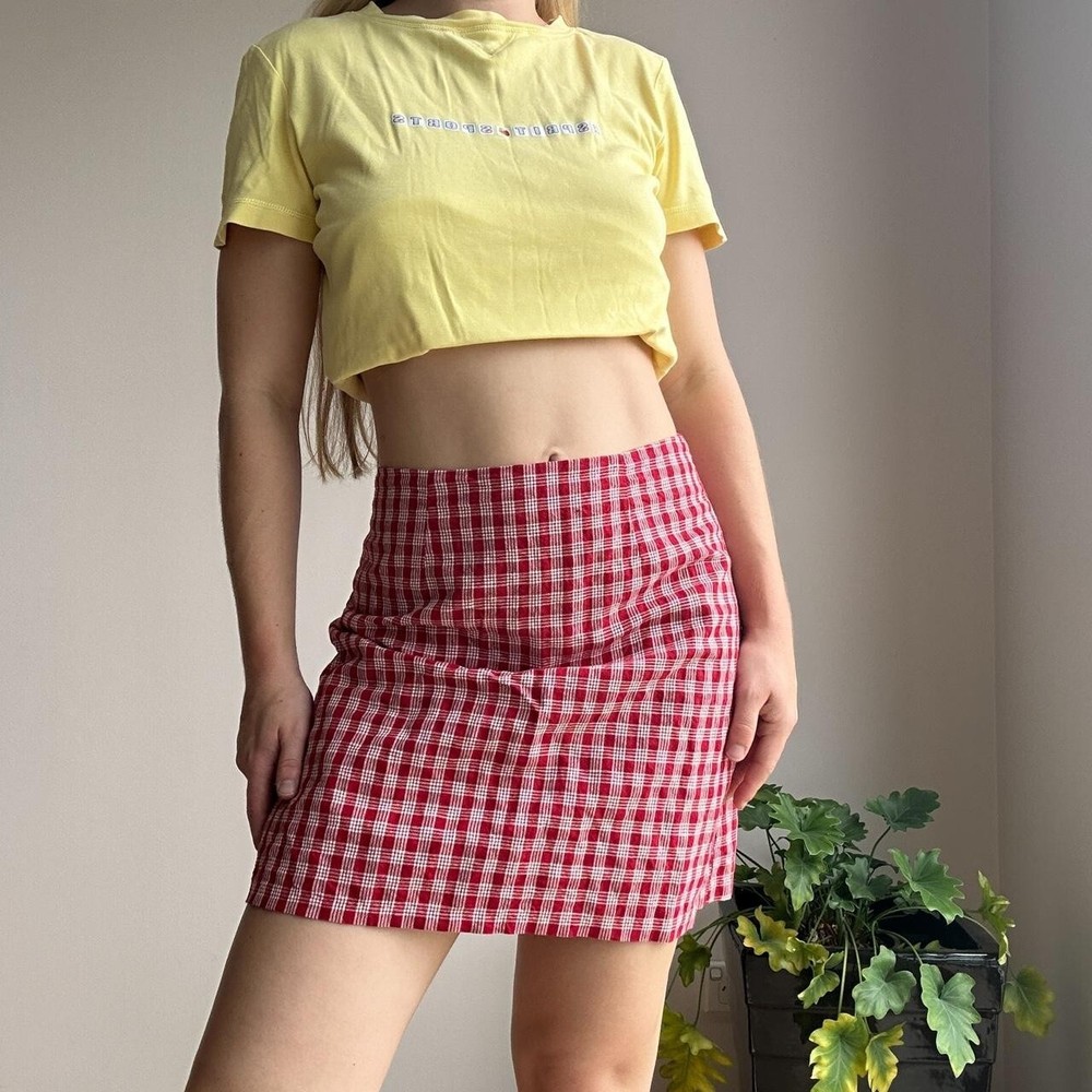 lulu & rose womens small high waisted red & white plaid mini skirt