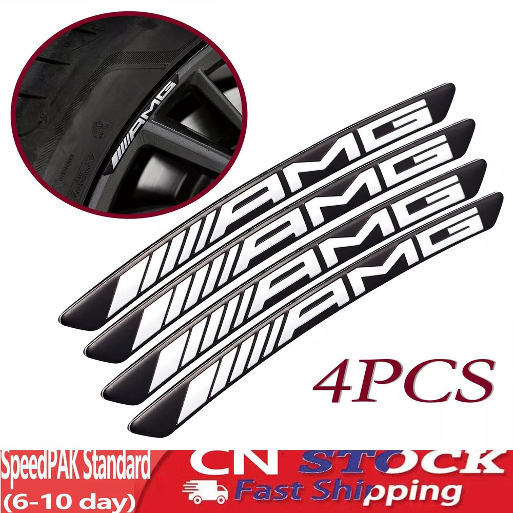 4Pcs 3D Silver Black Sticker Badge For AMG Sport Wheel Wheels Rim Decal Emblem
