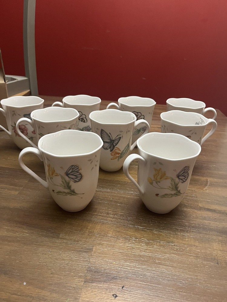 Lenox Butterfly Meadow Set of 3 Mugs Various Scalloped Floral Butterflies