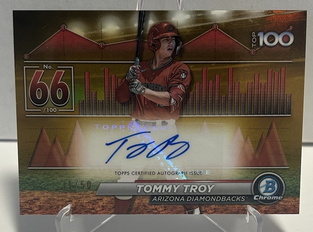 2024 Bowman Chrome Baseball Tommy Troy Top 100 Gold Auto /50