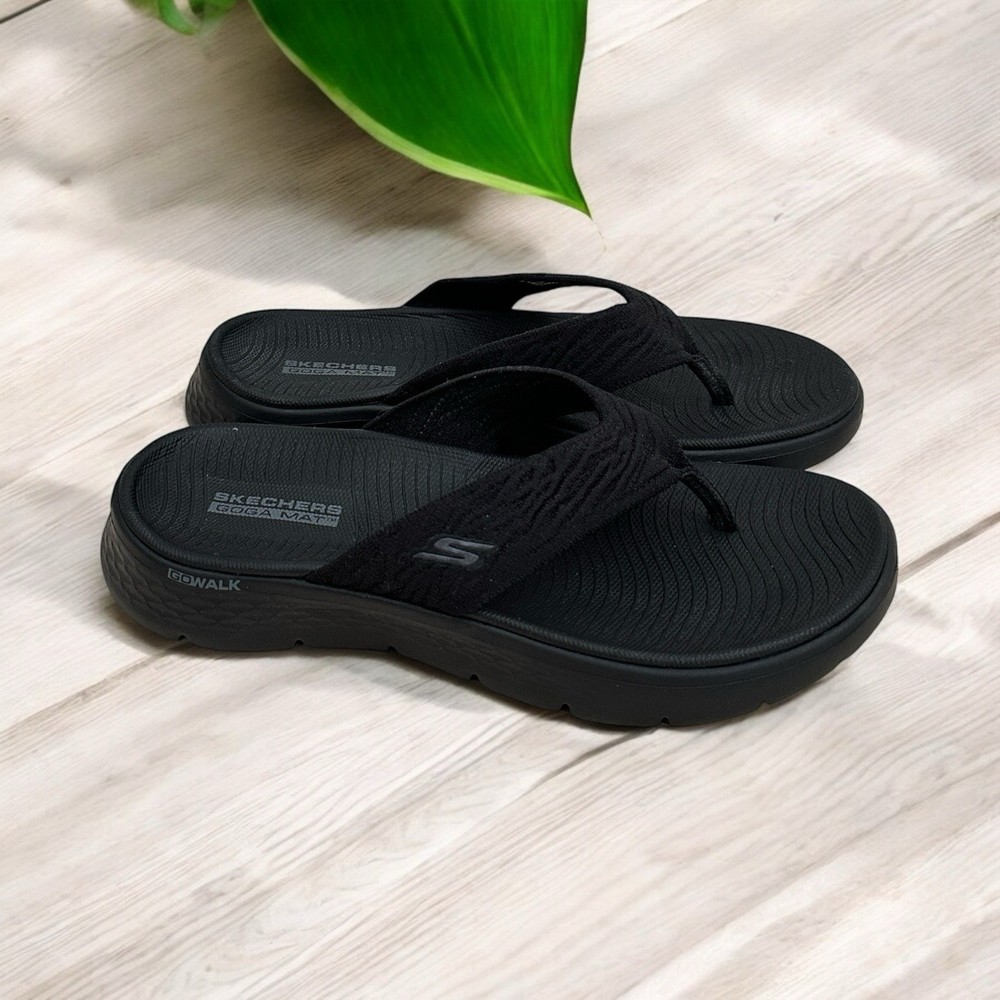 Skechers GOwalk Flex Black Womens Flip Flop Sandals Size 6