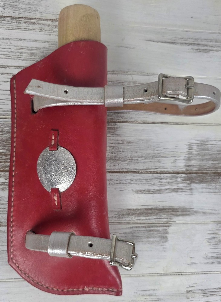 Rare! Vintage MCM Red Leather Ornate Saddle Flag Holder