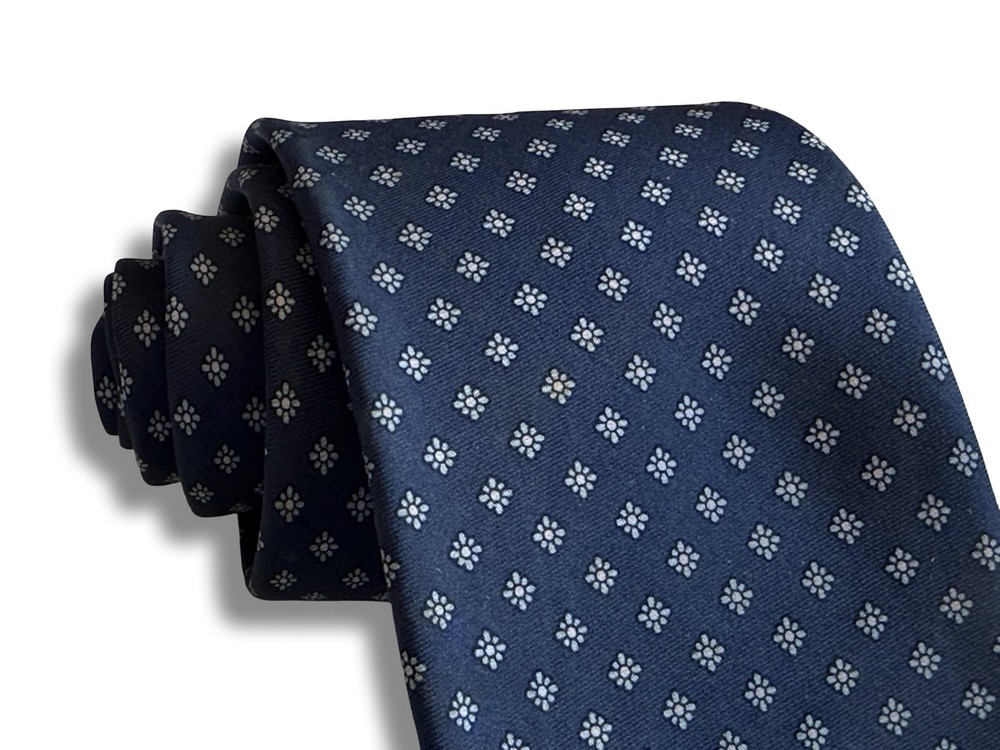 Vintage 80s Brooks Brothers Black Label Geometric Navy Blue Silk Neck Tie USA