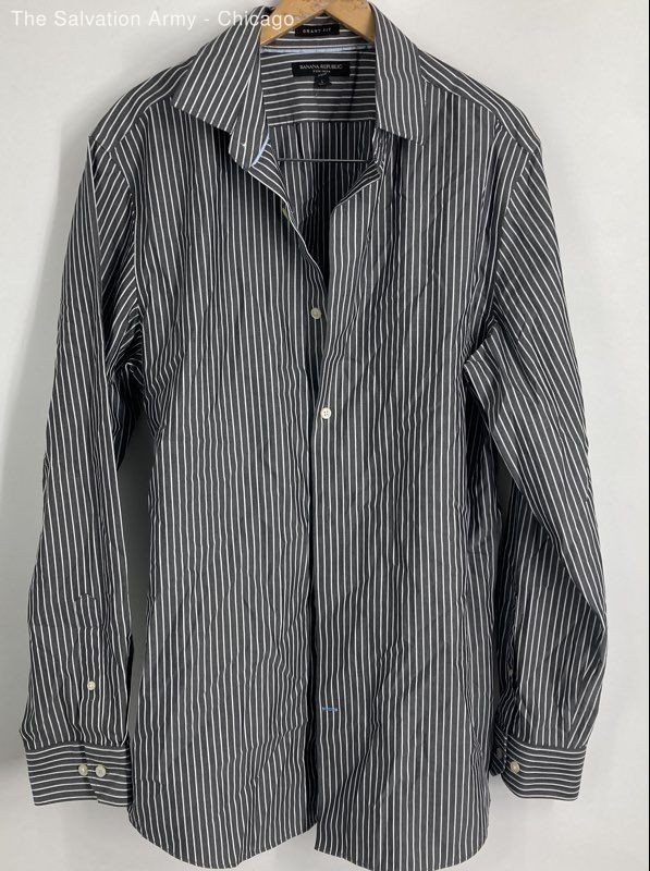Banana Republic Mens Gray White Striped Cotton Button-Up Shirt Size Large