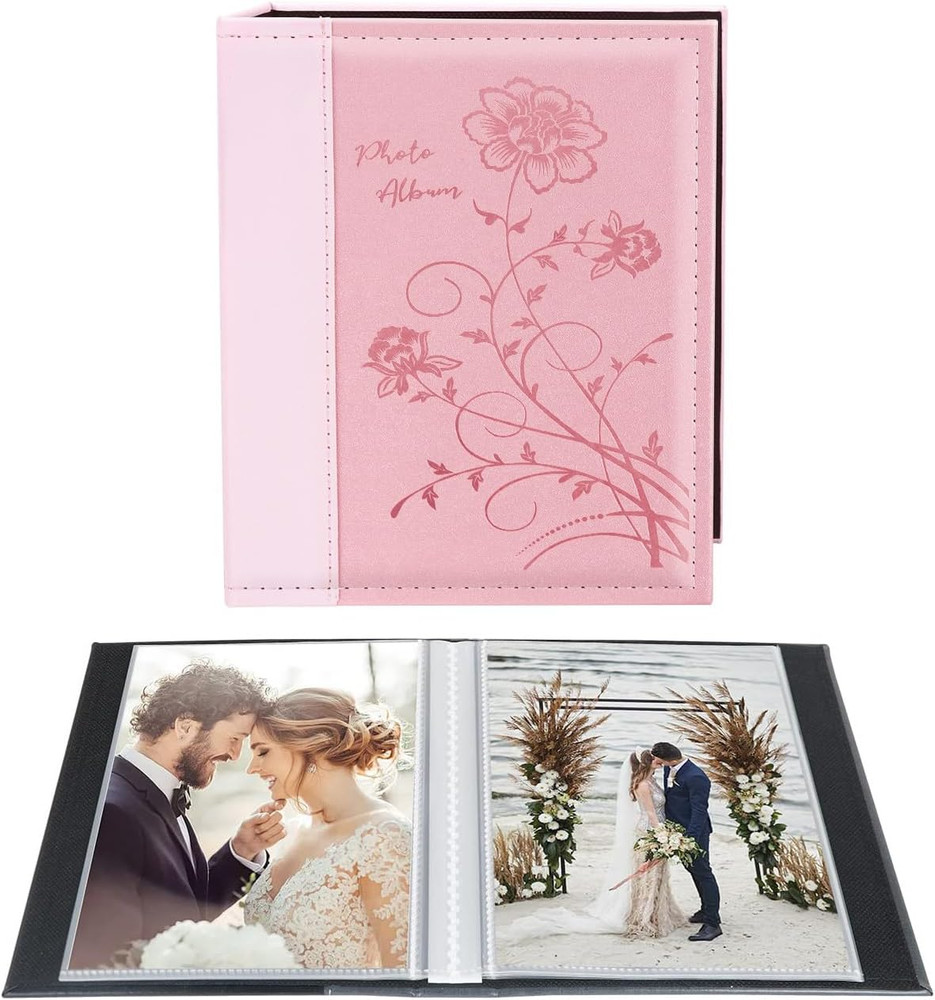 Photo Album 5X7 Clear Pages Pockets Leather Cover Slip Slide in Photo Album Book