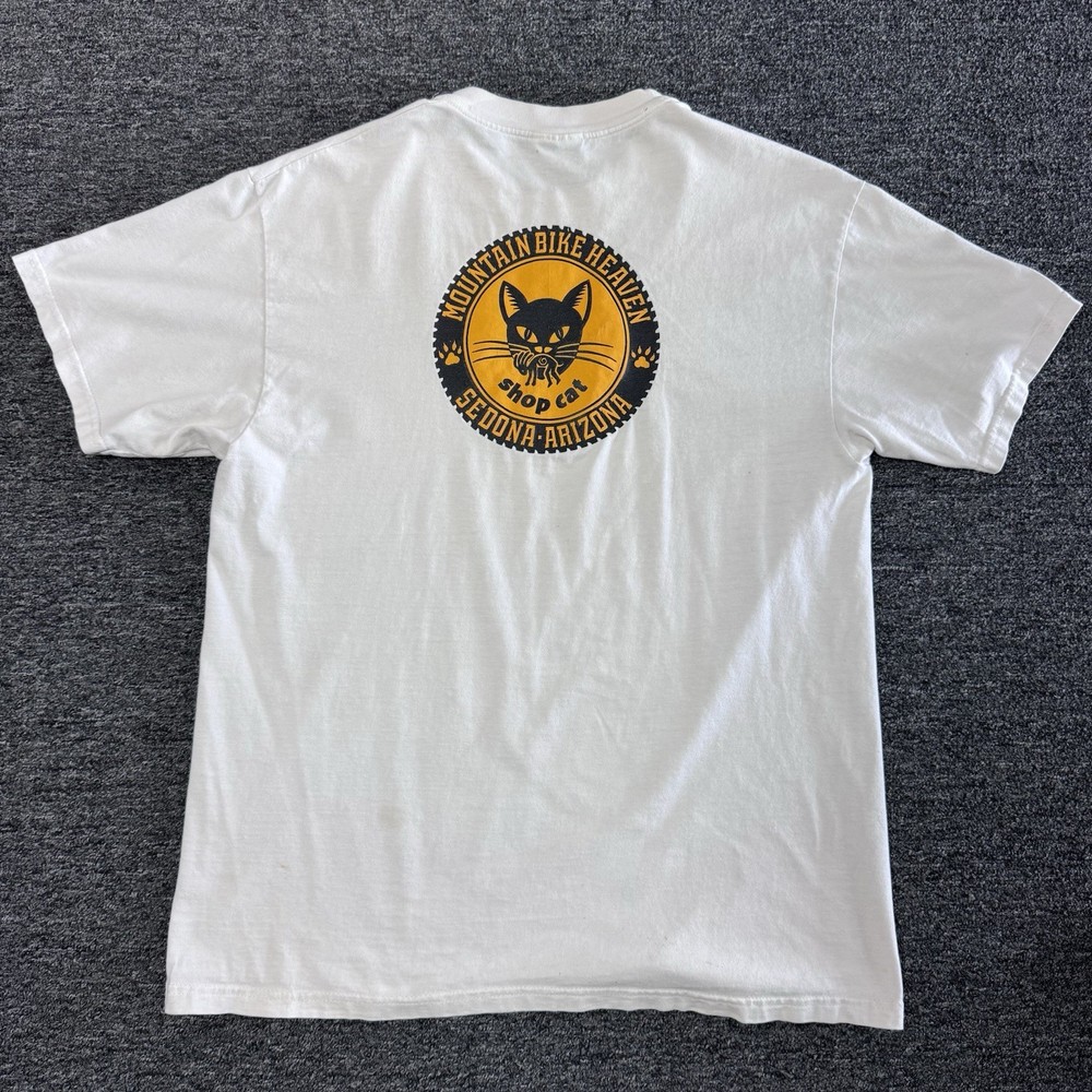 Vintage Mountain Bike Heaven Arizona Shop Black Cat White T-Shirt Mens - Size L