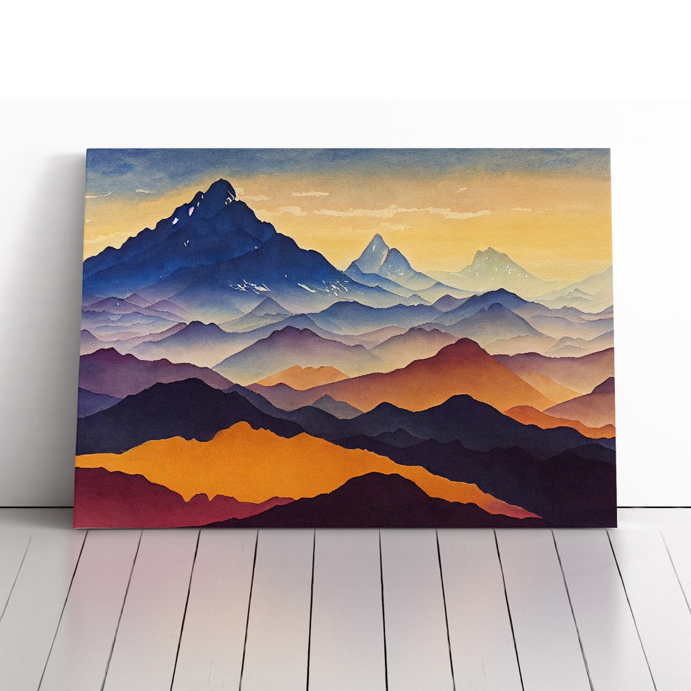 Watercolour Mountain Landscape Vol.1 Canvas Wall Art Print Framed Picture Decor