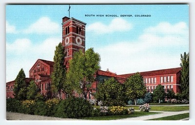 Vintage Linen Postcard South High School Denver Colorado 1930s
