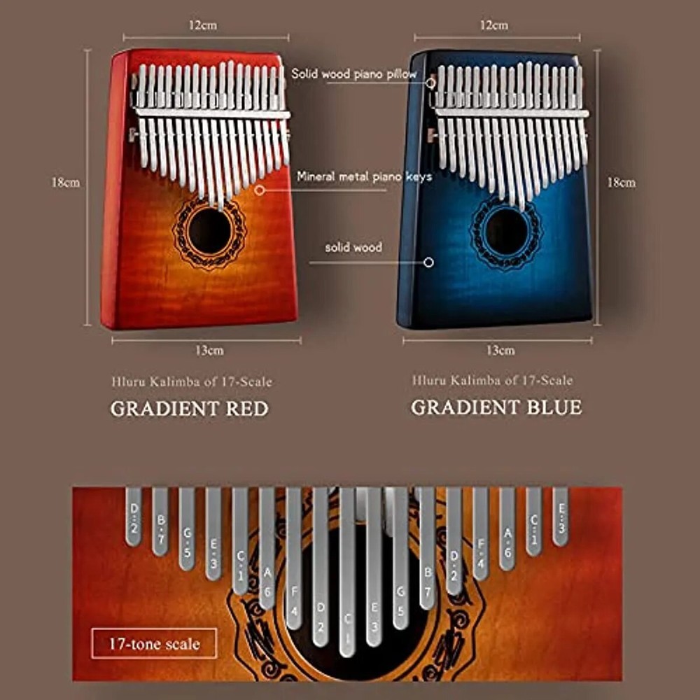 100% Brand New 17 Key Thumb Piano Soundhole Gradient Maple Blue Hollow Kalimba