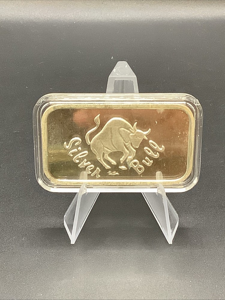Vintage Rare Silvertowne Silver Bull 1oz .999 Fine Silver Art Bar In Capsule