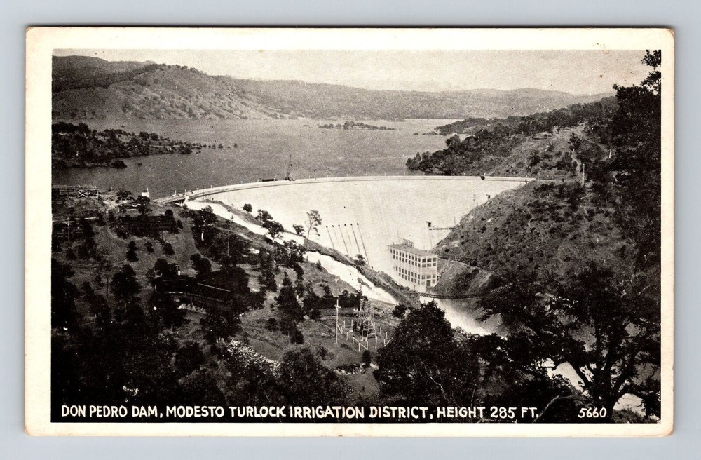 Modesto CA-California, Don Pedro Dam, Aerial View, Vintage Postcard