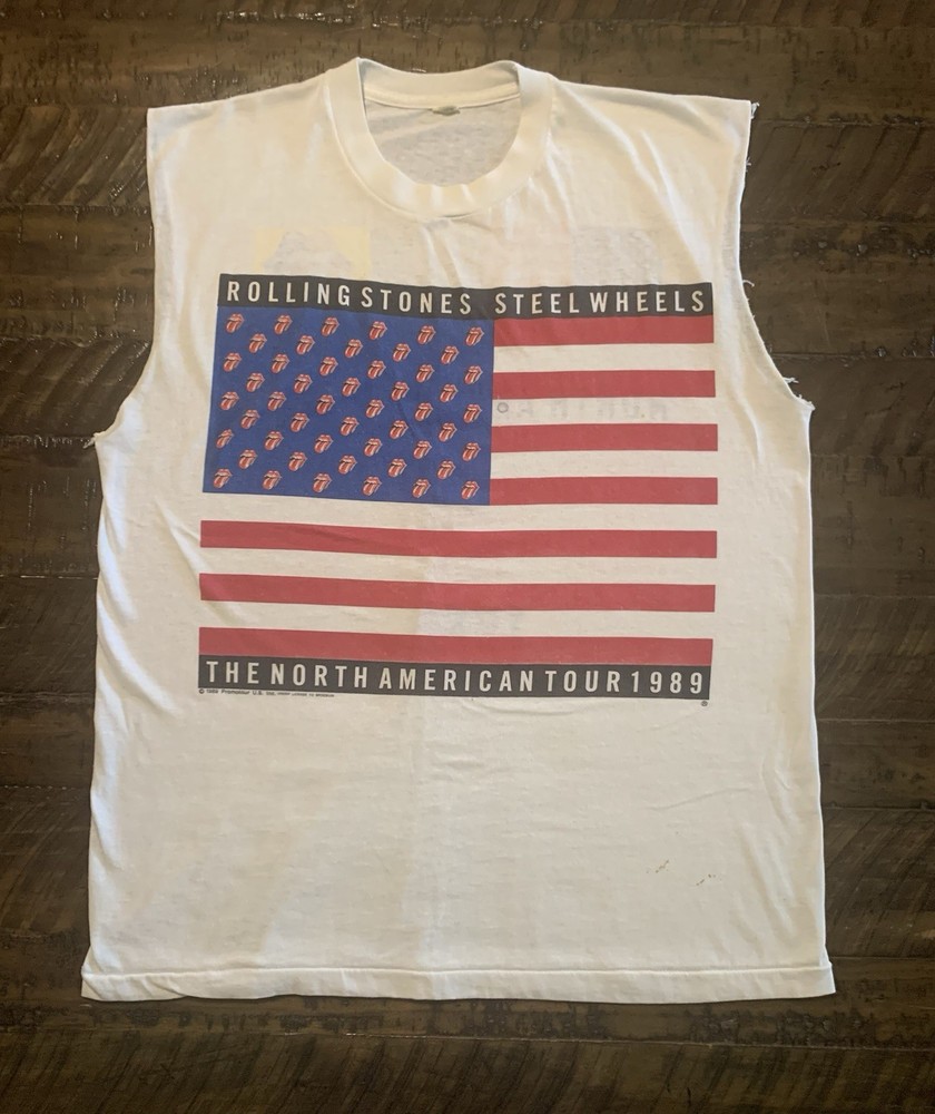 Vintage Rolling Stones 1989 Steel Wheels North American Tour Cut Off Tee L USA