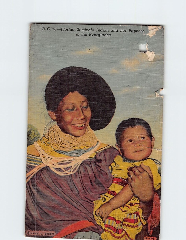 Postcard Florida Seminole Indian & Her Papoose In The Everglades