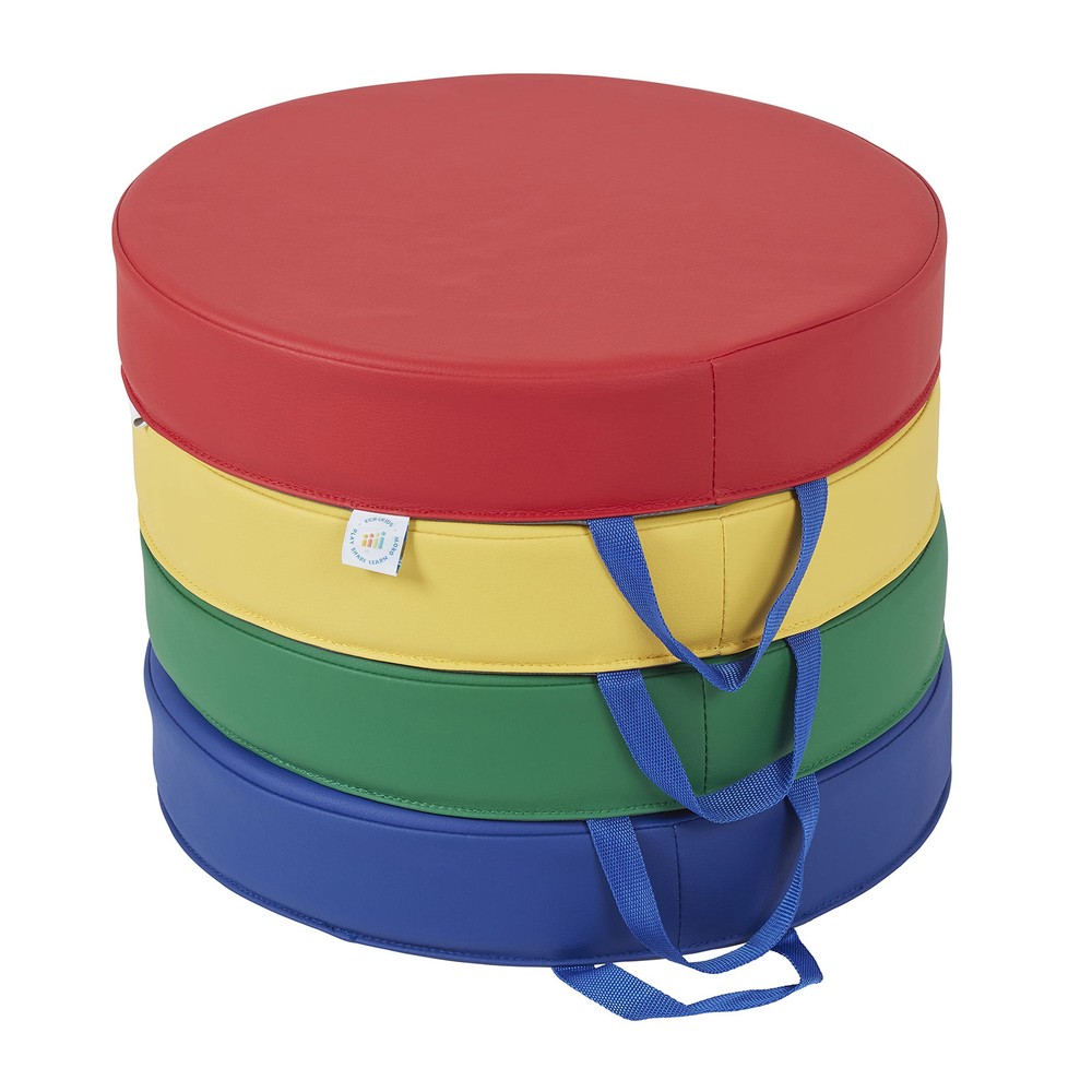 SoftZone Carry Me Round Floor Cushion, Flexible Seating, Assorted, 4-Piece