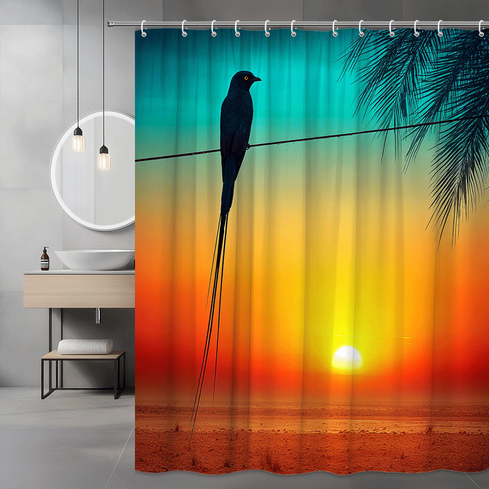 Sunset Bird Shower Curtain Tropical Landscape Print