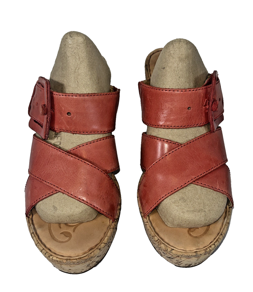 Born Beau Pink Cork Wedge Leather buckle Sandal Women’s Size 9