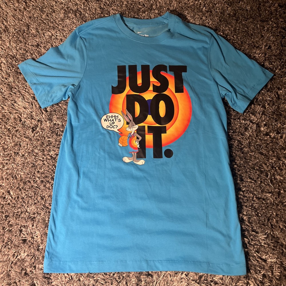 Nike Dri-Fit Looney Tunes Bugs Bunny Just Do It Mens Small Blue Tee EUC
