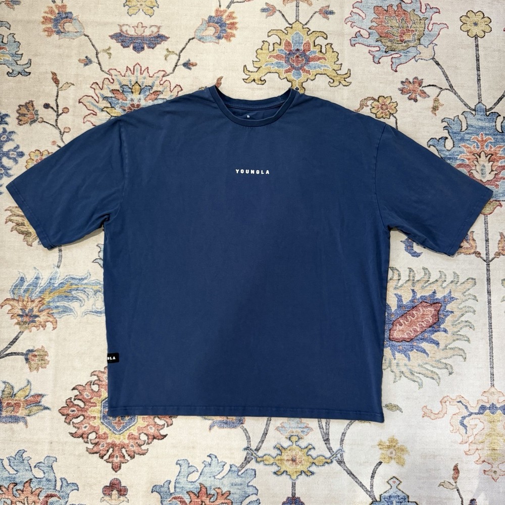 YoungLA Men’s Blue Oversized T-Shirt Size L Heavyweight Streetwear Gym