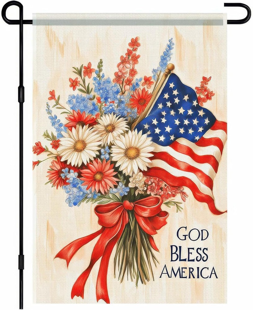 God Bless America Floral Double-Sided Garden Flag 12x18 Outdoor Decoration