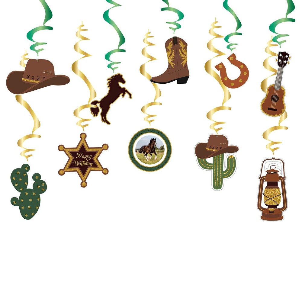 10PCS Western Cowboy Party Swirls Streamers - Western Theme Birthday Hanging ...