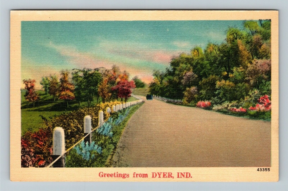 Dyer IN-Indiana, Scenic Greetings Road View, Vintage Postcard