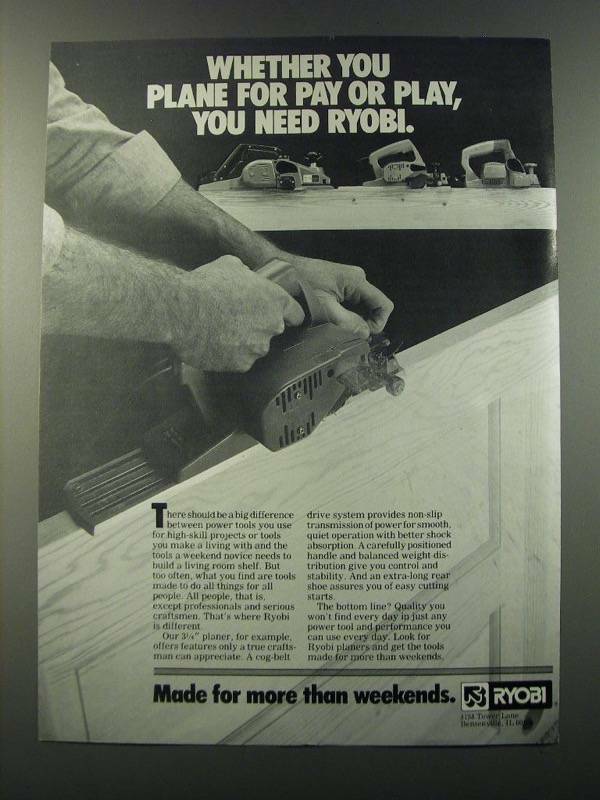 1986 Ryobi Planers Ad - Whether you plane for pay or play, you need Ryobi