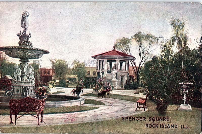 Postcard FOUNTAIN SCENE Rock Island Illinois IL m/09 AJ1973