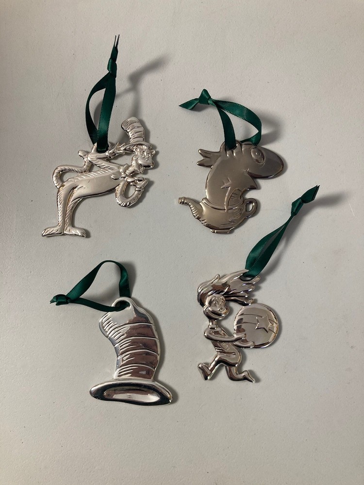 Lot of 4 Dr. Seuss Cat in the Hat Movie  Metal Christmas Tree Ornaments