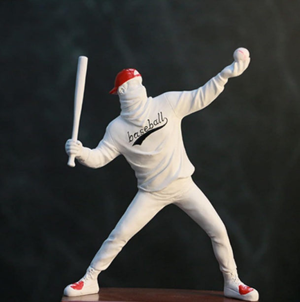 Baseball Boy with Bat Statue Street Abstract Art Hand Molded Resin Collectible-image