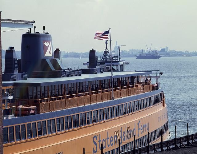 Staten Island ferry boat,New York,New York,NY,American Flag,Carol Highsmith