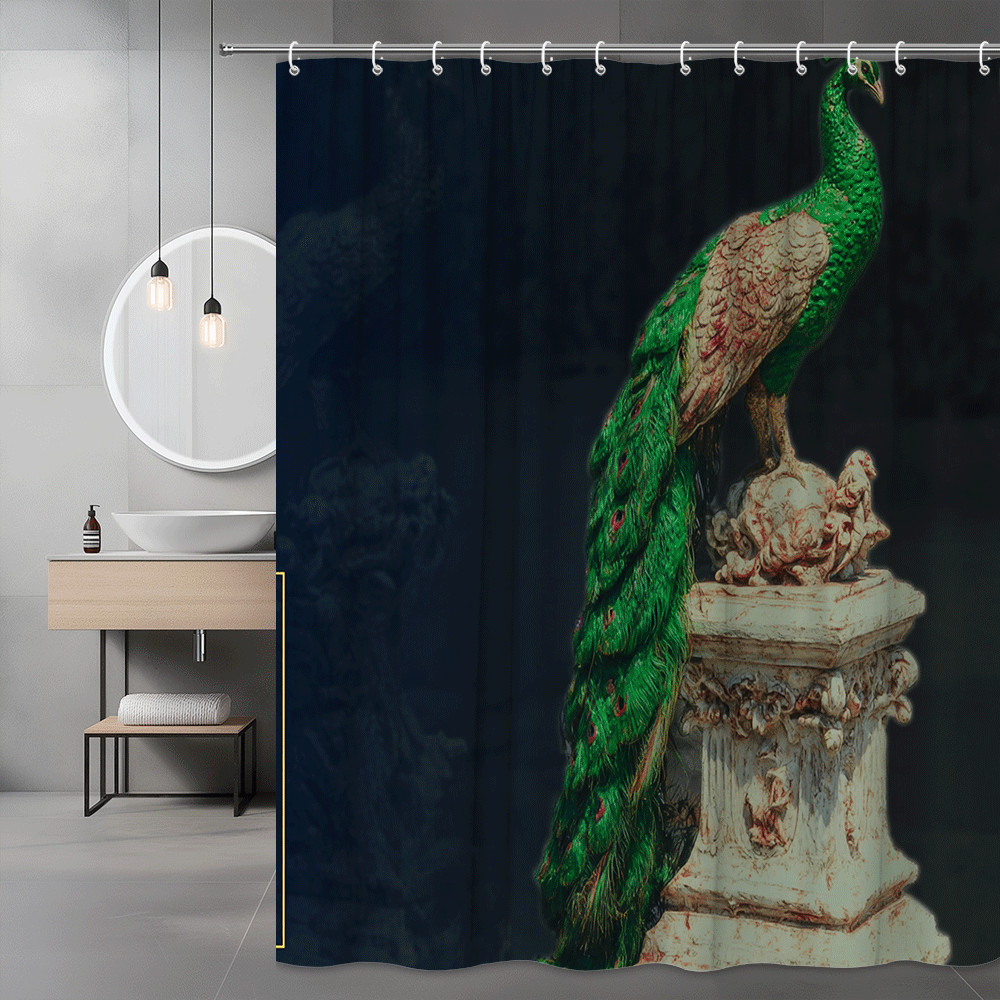 Peacock Shower Curtain Dark Floral Graphic Print