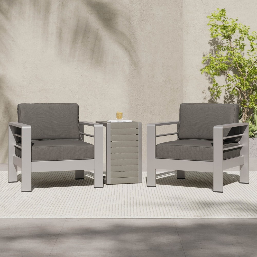 Coral Bay Aluminum Patio Club Chairs with Side Table Set Stylish Outdoor Seating  
